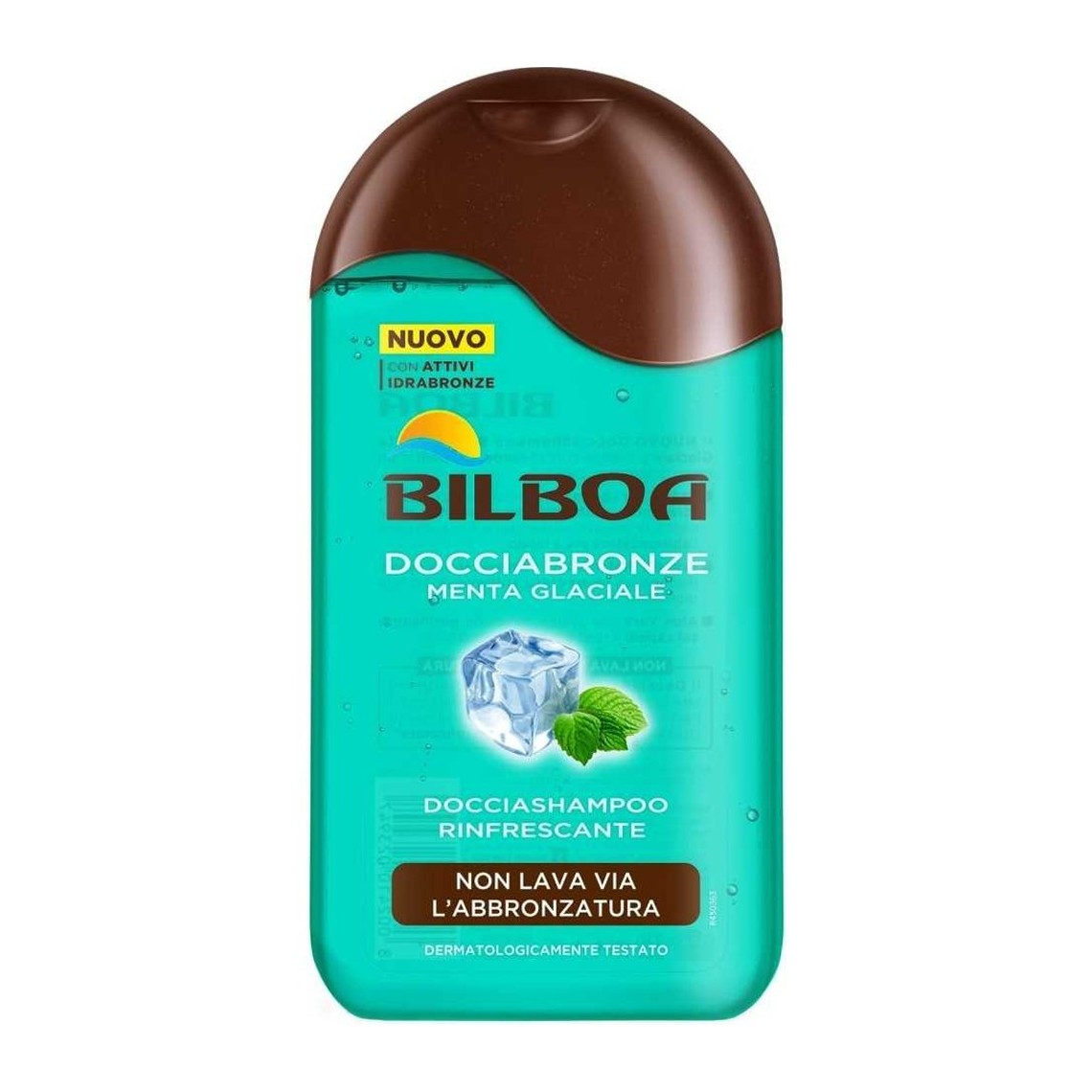 Bilboa Docciabronze Rinfrescante, Doccia Shampoo con Menta Glaciale per Corpo e Capelli - Idrata la Pelle e Non Toglie l'Abbronzatura, Dermatologicamente Testato, 250 ml