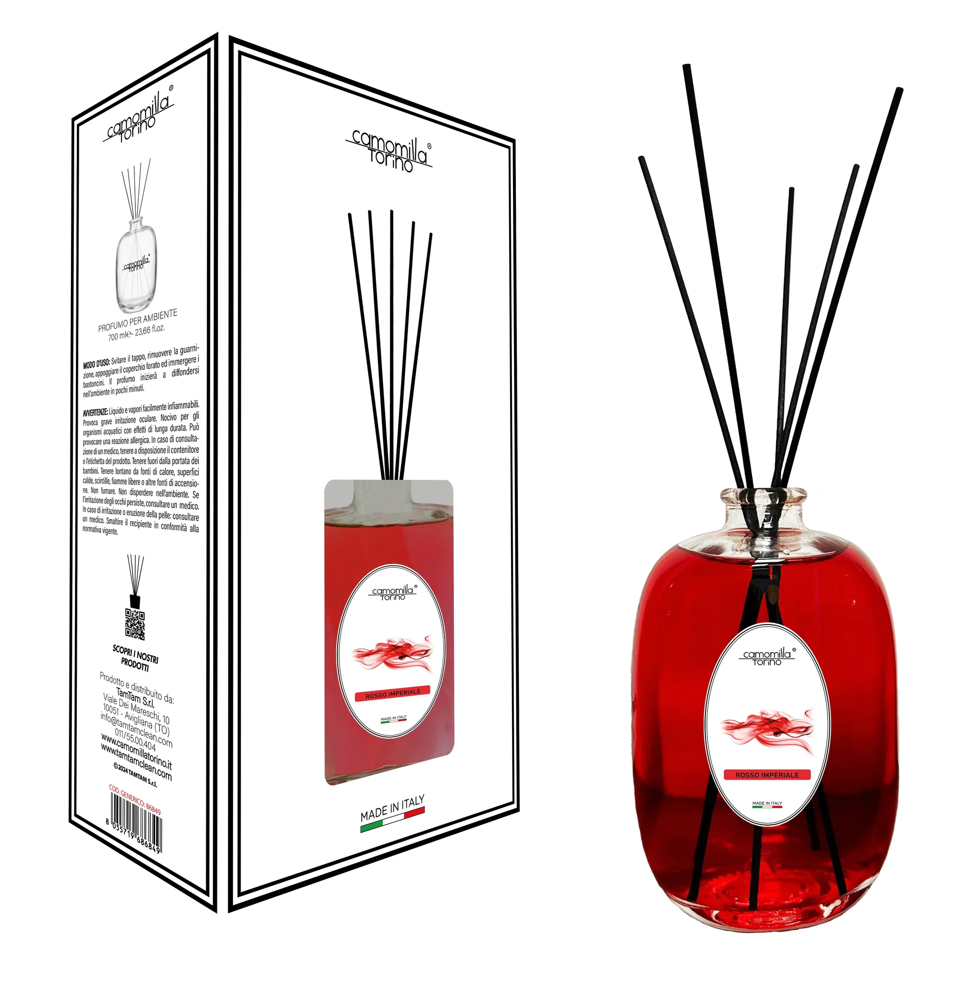 Diffusore a bastoncini - Camomilla Torino 700 ml - Profumatore per Ambienti - 6 Fragranze